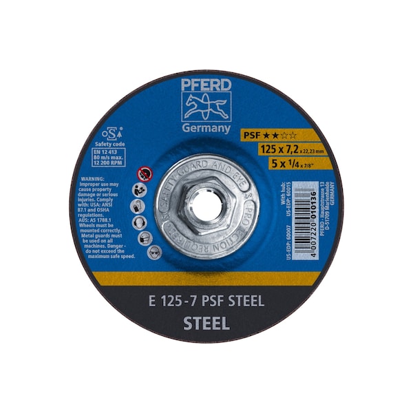Pferd 5" x 1/4 Grinding Wheel, 5/8-11 Thd. - PSF STEEL - Type 27 60015 - main